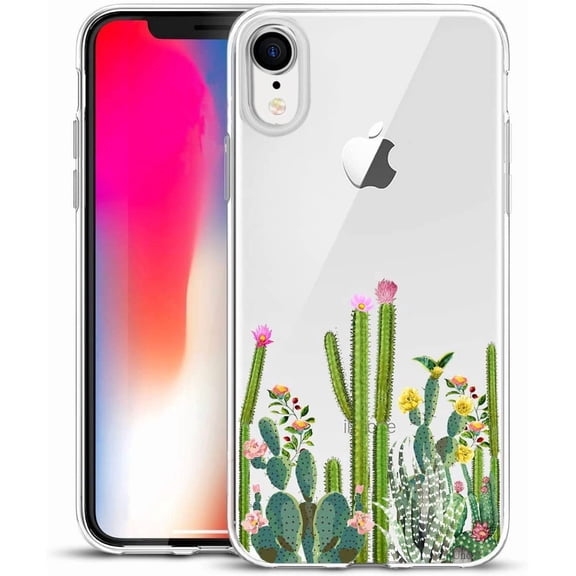 Case Compatible with iPhone XR Case Clear with Design Slim Protective Soft TPU Bumper Embossed Pattern 6.1 Inch (Cactus Succulents)