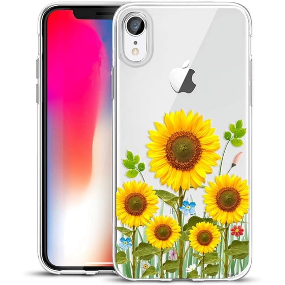 Case Compatible with iPhone XR Case Clear with Design Slim Protective Soft TPU Bumper Embossed Pattern 6.1 Inch (Sunflower Blossom)