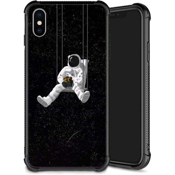 Case Compatible with iPhone XR, Pattern Plexiglass Cover for Boys Girls, Shockproof Anti-Scratch Drop Protection, Astronauts on Swings