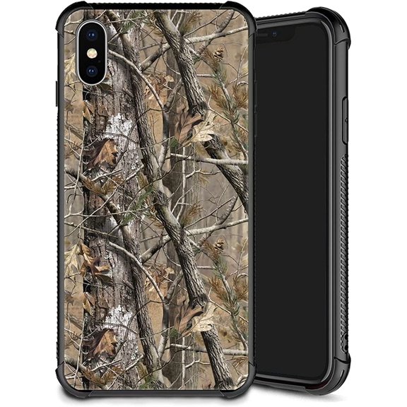 Case Compatible with iPhone Xs Max,Pattern Plexiglass Cover for Boys Girls,Shockproof Anti-Scratch Drop Protection,Camouflage Tree