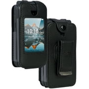 Case for Consumer Cellular Iris Easy Flip Phone / Boost Mobile Summit Flip 4G, Nakedcellphone [Black Vegan Leather] Form-Fit Cover [Built-In Screen Protection] and [Metal Belt Clip] for SL006D (2024)