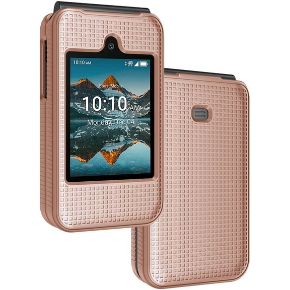 Case for Consumer Cellular Iris Easy Flip Phone / Boost Mobile Summit Flip 4G, Nakedcellphone Slim Hard Shell Protector Cover [Anti-Fingerprint, Grid Texture] for SL006D (2024) - Rose Gold Pink