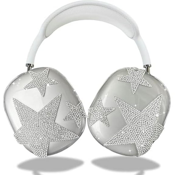 Case Cover for AirPods Max Headphones Clear Soft TPU Anti-Scratch Antislip Protective Cover Bling Decorations for Apple AirPods Max (2024/2020) (White Stars)