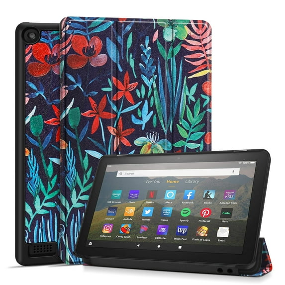 Case Cover for Amazon Kindle Fire 7 Tablet 9th & 7th Generation, Smart Slim PU Leather Protective Sleeve with Auto Sleep/Wake, Flip Stand f/ 7-Inch Display 2019 2017 Release Gen (Jungle Flower)