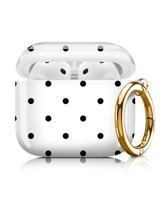 Case Cover Compatible with Airpods 4, Shockproof Protective Earbuds Case with Keychain for Women Men Girls Cute Black Polka Dot