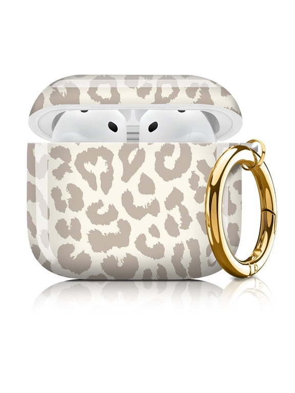 Case Cover Compatible with Airpods 4, Shockproof Protective Earbuds Case with Keychain for Women Men Girls Cute Grey Leopard