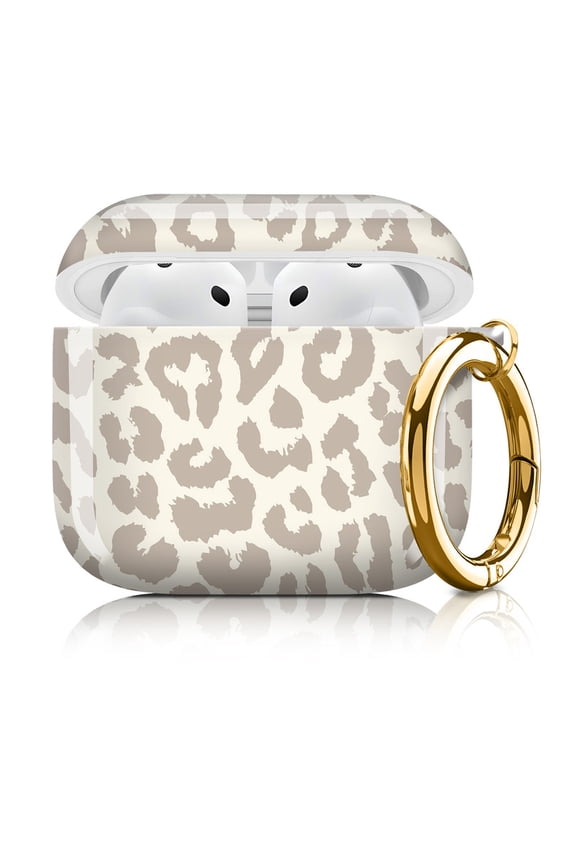 Case Cover Compatible with Airpods 4, Shockproof Protective Earbuds Case with Keychain for Women Men Girls Cute Grey Leopard