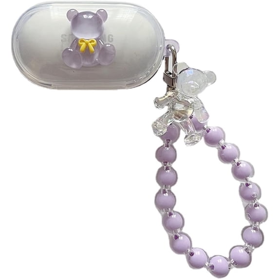Case Cover Compatible with Samsung Galaxy Buds Plus (2020) /Galaxy Buds (2019),Cute Cartoon Kawaii DIY Design Transparent Earphone Case with Keychain (Bear)