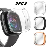 Case Cover Fit for Fitbit Versa 4, Sense 2, TSV 3pcs Watch Screen Protector, Soft TPU All-Around Shockproof Full Protective Bumper, Smartwatch Protective Case Accessories for Men Women