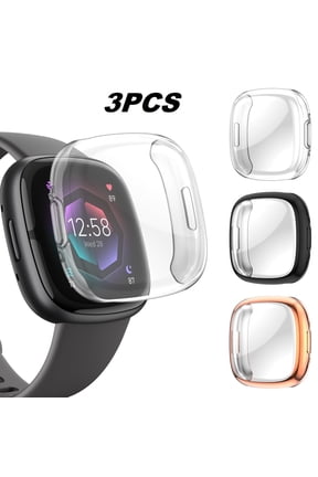Case Cover Fit for Fitbit Versa 4, Sense 2, TSV 3pcs Watch Screen Protector, Soft TPU All-Around Shockproof Full Protective Bumper, Smartwatch Protective Case Accessories for Men Women