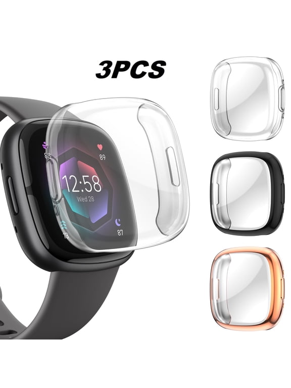 Case Cover Fit for Fitbit Versa 4, Sense 2, TSV 3pcs Watch Screen Protector, Soft TPU All-Around Shockproof Full Protective Bumper, Smartwatch Protective Case Accessories for Men Women