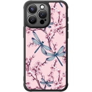 Case Cute iPhone 13 Pro Phone Case Wireless Charging & Military-Grade Protection - Trendy Wildflower Design for Women Girls, Matte Cover with Shockproof Corners - Pink Flowers & Dragonflies