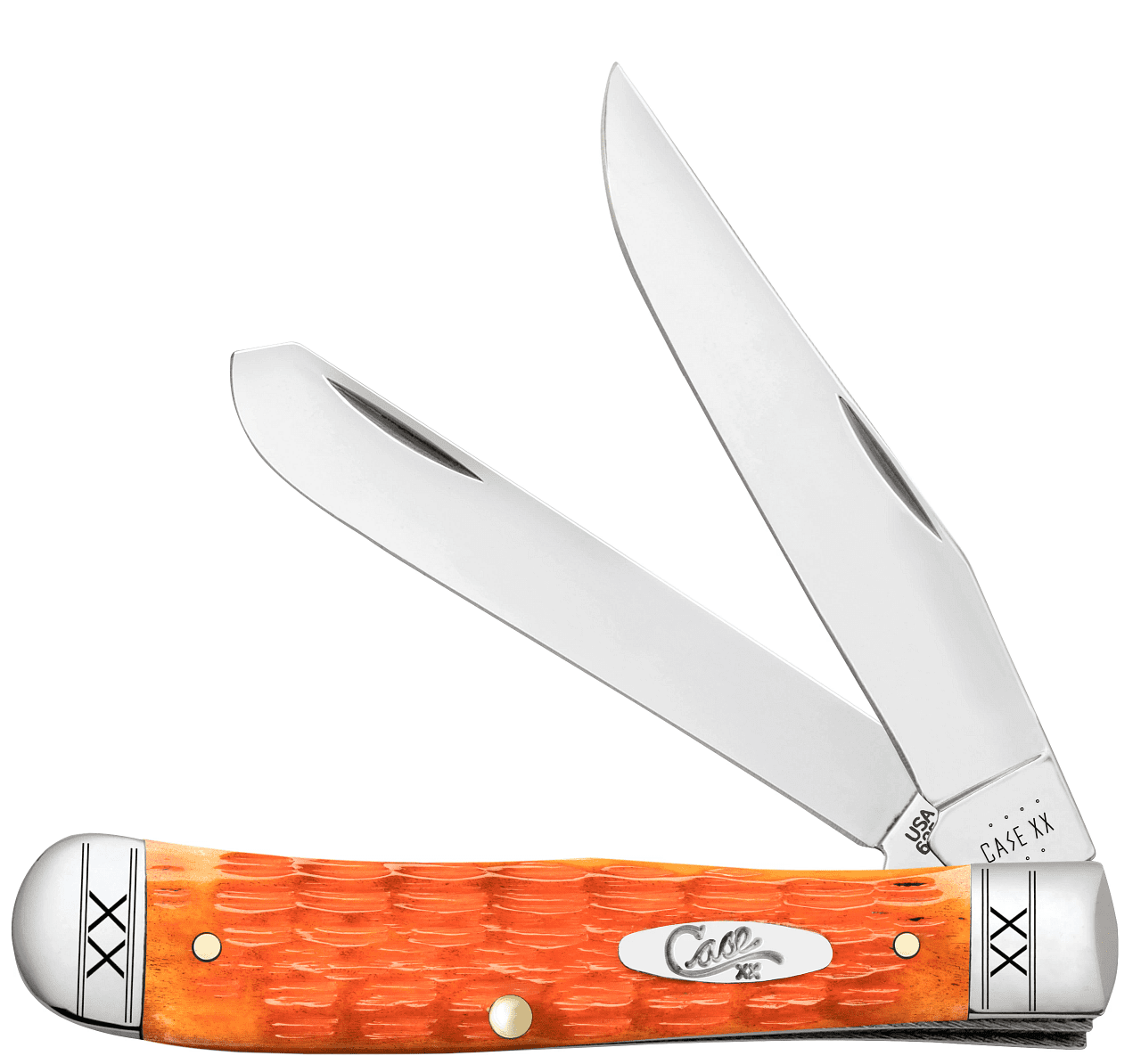 Case Cutlery 35810 2x Stainless Blade Cayenne Orange Handle Trapper