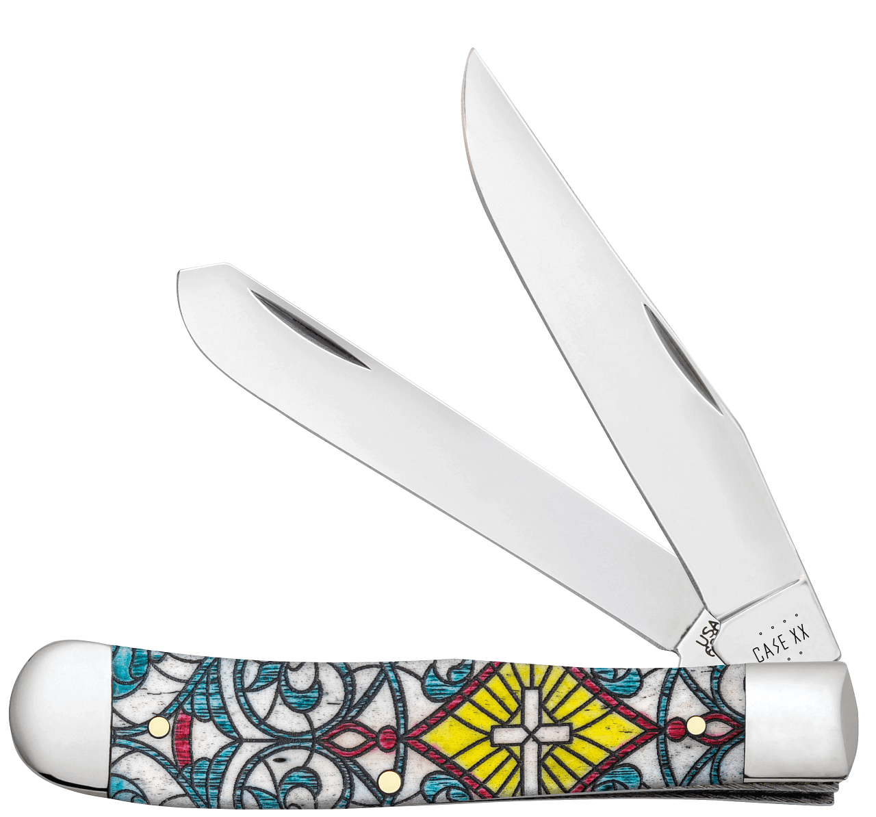 Case XX Knives Case XX Stained Glass Cross Natural Bone Trapper Folding Knife