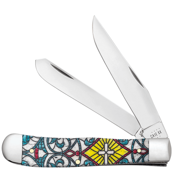 Case XX Knives Case XX Stained Glass Cross Natural Bone Trapper Folding Knife