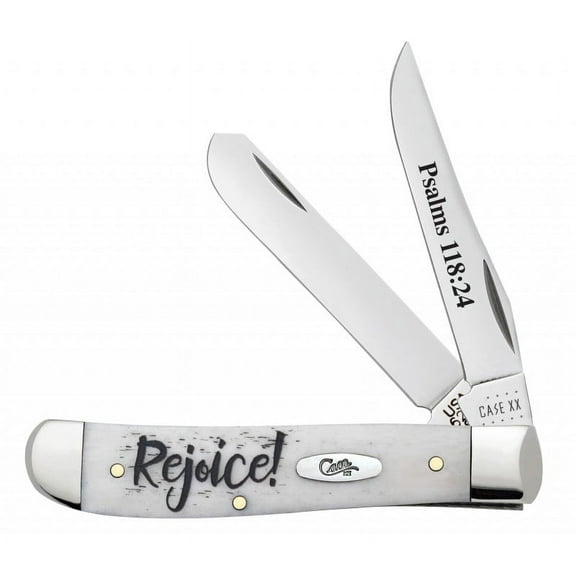 Case XX Knives Psalms 118:24 Rejoice Natural Bone Mini Trapper Stainless Pocket Knife
