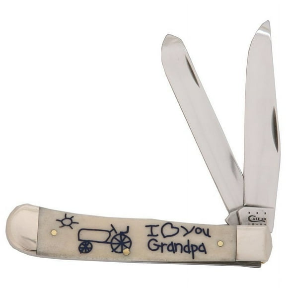 Case Cutlery 9232 Natural Bone I Love You Grandpa Trapper Knife with Stainless Steel Blades, Natural Bone