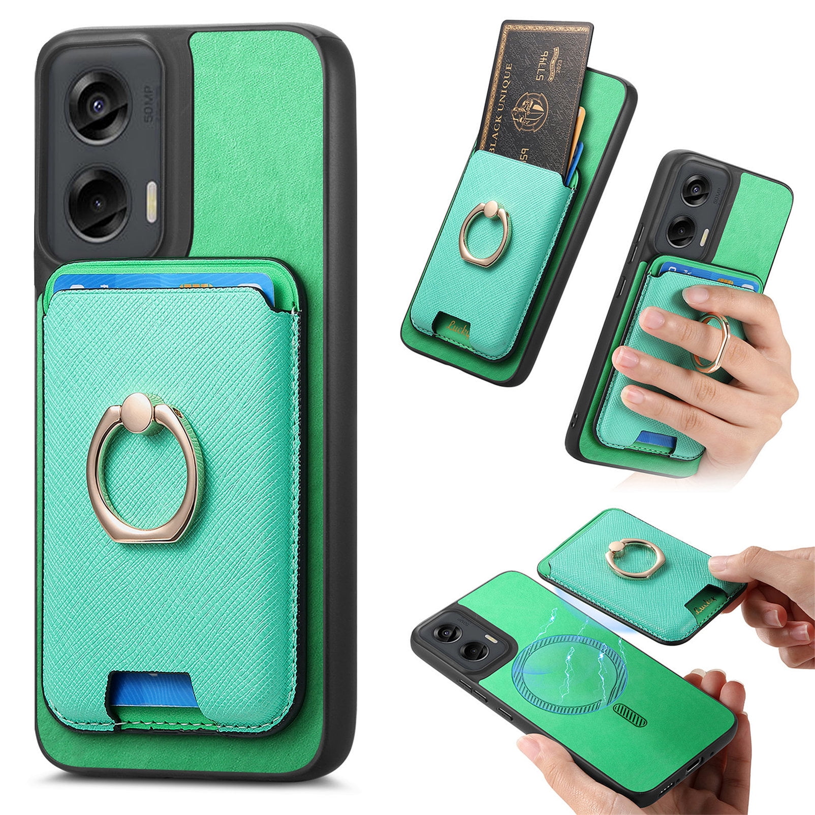 Custodia In Pelle Di Protezione Per Telefono Cellulare Con Fibbia In Pelle Tinta Unita Retrò Con Cornice Per Foto E Slot Per Schede E Portafoglio E Staffa Per Galaxy A50 Blu - Foto 13