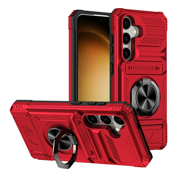 Case Designed for Samsung Galaxy A16 5G/4G, Hybrid Back Case with Ring Stand & Hidden Card Slot & Support Magnetic Car Mount Shockproof Fall-Protection Slim Phone Cover for Galaxy A16 5G/4G, Red