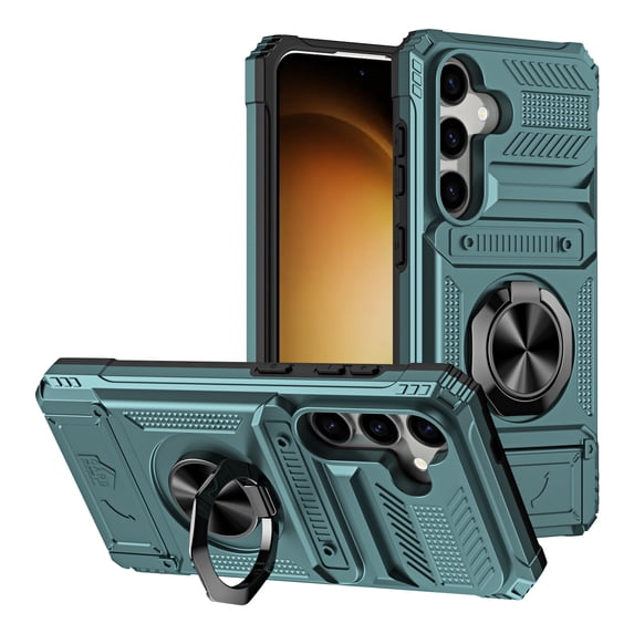 Case Designed for Samsung Galaxy A25 5G, Hybrid Back Case with Ring Stand & Hidden Card Slot & Support Magnetic Car Mount Shockproof Fall-Protection Slim Phone Cover for Galaxy A25 5G, Green