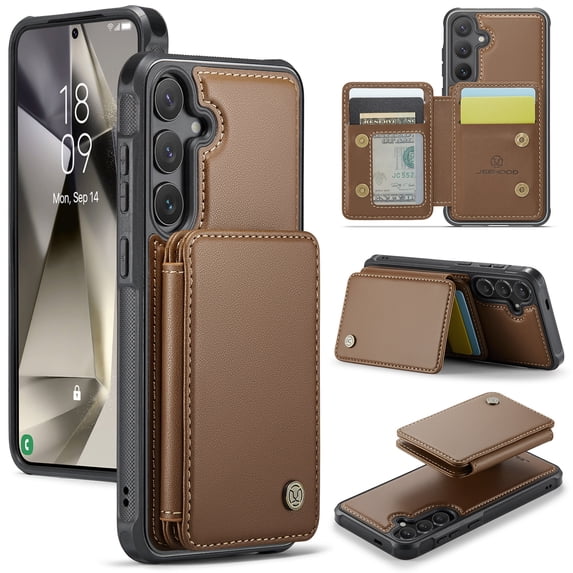 Case Designed for Samsung Galaxy A36 5G, Classic RFID Blocking Detachable Magnetic Card Slots Kickstand Durable Shockproof Protective Magnetic Buckle 2 In 1 Case for Galaxy A36 5G - Brown