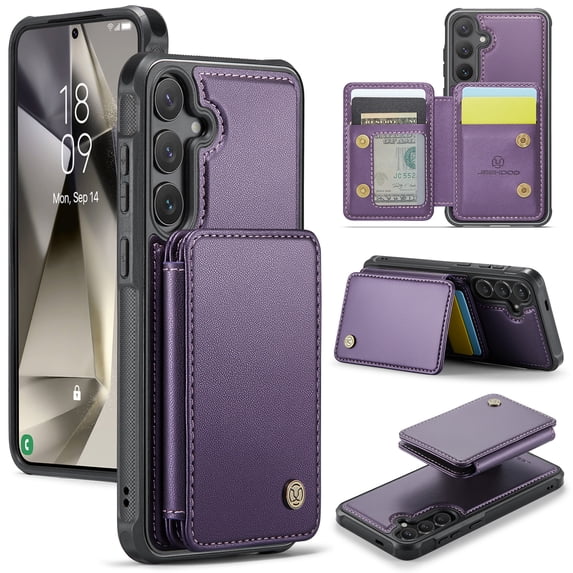 Case Designed for Samsung Galaxy A36 5G, Classic RFID Blocking Detachable Magnetic Card Slots Kickstand Durable Shockproof Protective Magnetic Buckle 2 In 1 Case for Galaxy A36 5G - Purple