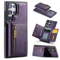 thumbnail image 1 of Case Designed for Samsung Galaxy S22 Ultra, Detachable Back Card Pockets, Magnetic Zipper PU Leather Kickstand Classic Rugged RFID Blocking Phone Case Cover for Samsung Galaxy S22 Ultra, Purple, 1 of 14