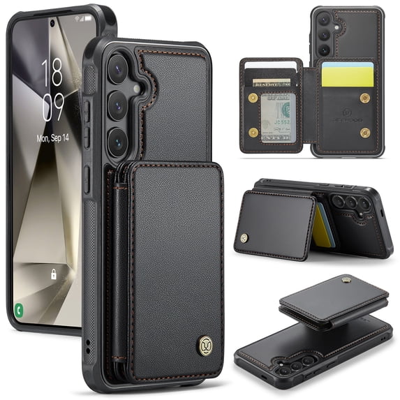 Case Designed for Samsung Galaxy S25 Plus, Classic RFID Blocking Detachable Magnetic Card Slots Kickstand Durable Shockproof Protective Magnetic Buckle 2 In 1 Case for Galaxy S25 Plus - Black