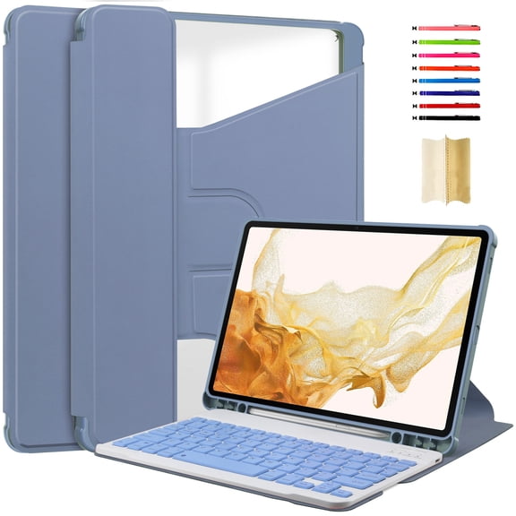 Case Designed for Samsung Galaxy Tab S10+ 12.4" 2024 with Pencil Holder - 360 Degree Rotating Multiple Stand Protective Case with Clear Back & Smart Sleep/Wake Magnetic Cover - Purple