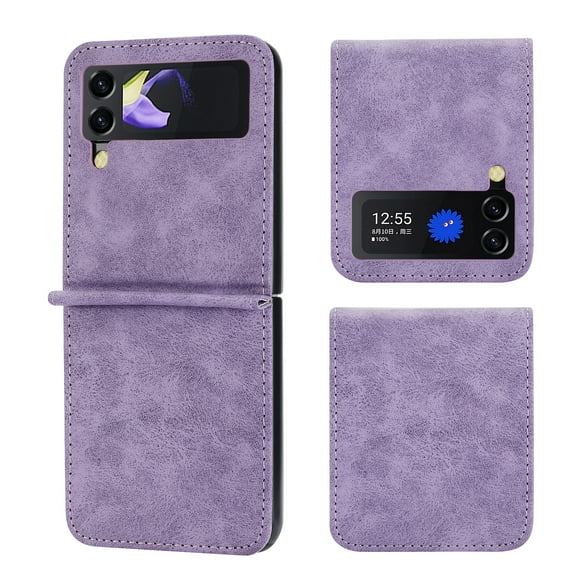 Case Designed for Samsung Galaxy Z Flip 4 5G, Premium PU Leather Classic for Men Women Shockproof Ultra Slim Drop Protective Phone Case Cover for Samsung Galaxy Z Flip 4, Purple