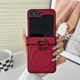 thumbnail image 1 of Case Designed for Samsung Galaxy Z Flip 5, Denim Texture PU Leather + PC Frame, Magnetic Wireless Charging Finger Ring Kickstand Anti-Scratch Drop Protective Shockproof Phone Cover - Red, 1 of 2