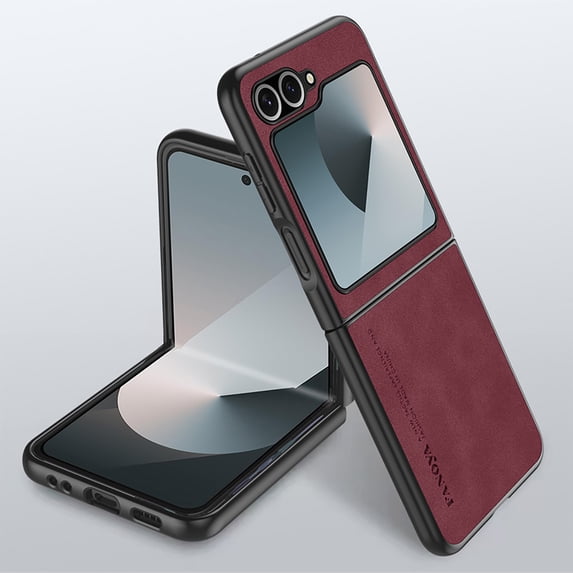 Case Designed for Samsung Galaxy Z Flip 6 5G, Slim Fit Classic PU Leather Shockproof Anti-Slip Lightweight Wireless Charging Vintage Phone Case Cover for Samsung Galaxy Z Flip 6 5G, Winered