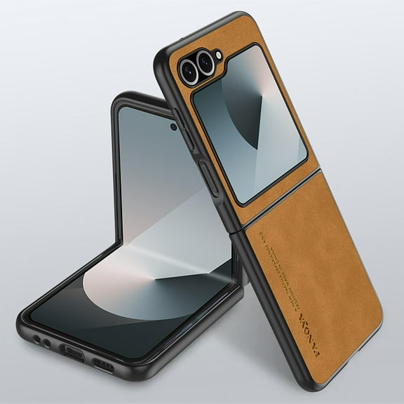 Case Designed for Samsung Galaxy Z Flip 7, Slim Fit Classic PU Leather Shockproof Anti-Slip Lightweight Wireless Charging Vintage Phone Case Cover for Samsung Galaxy Z Flip 7, Brown