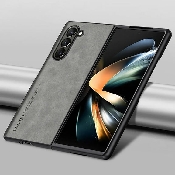 Case Designed for Samsung Galaxy Z Fold 5 5G, Slim Fit Classic PU Leather Shockproof Anti-Slip Lightweight Wireless Charging Vintage Phone Case Cover for Samsung Galaxy Z Fold 5 5G, Gray