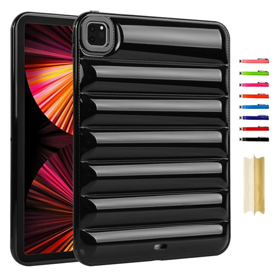 Case Designed for iPad Pro 12.9" 2022/2018/2020/2021, Stylish Down Jacket Desigh Soft TPU Shockproof Protective Lightweight Tablet Case Cover for Girls Women, Black