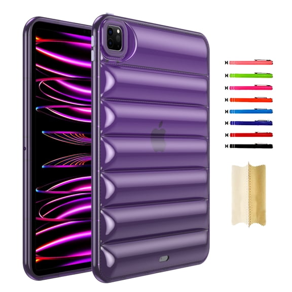 Case Designed for iPad Pro 12.9 2022 2021 2020 2018/Air 13 2024 2025, Clear Stylish Down Jacket Desigh Soft TPU Shockproof Protective Lightweight Tablet Case Cover for Girls Women, Purple