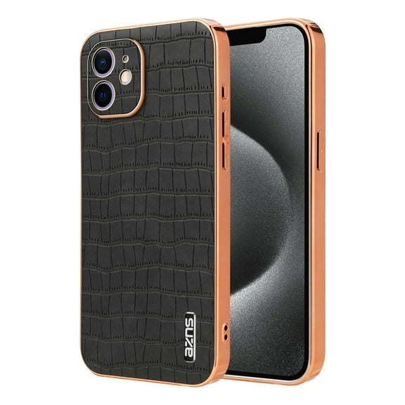 Case Designed for iPhone 11, Classic Crocodile Texture PU Leather + Plating Frame Shokcproof Lightweight Ultra Slim Case Cover for Men Women for iPhone 11, Black