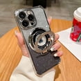 thumbnail image 1 of Case Designed for iPhone 12 with Phone Ring Stand, Glitter Shining Paper Clear Back Case, Built-in Camera Lens Protector, Wireless Charging, Shockproof Plating Phone Cover, Silver, 1 of 11