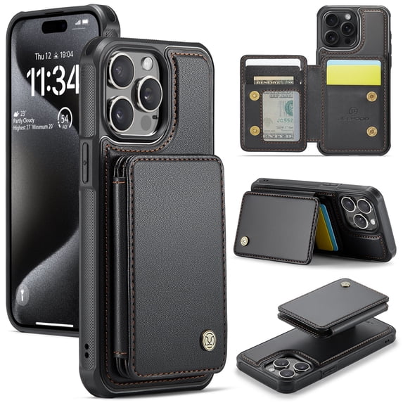 Case Designed for iPhone 13, Classic RFID Blocking Detachable Magnetic Card Slots Kickstand Durable Shockproof Protective Magnetic Buckle 2 In 1 Case for iPhone 13 - Black