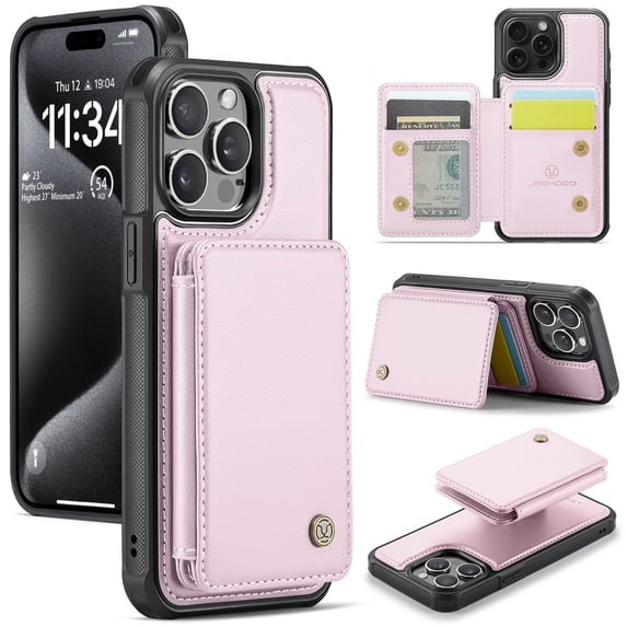 Case Designed for iPhone 13, Classic RFID Blocking Detachable Magnetic Card Slots Kickstand Durable Shockproof Protective Magnetic Buckle 2 In 1 Case for iPhone 13 - Pink