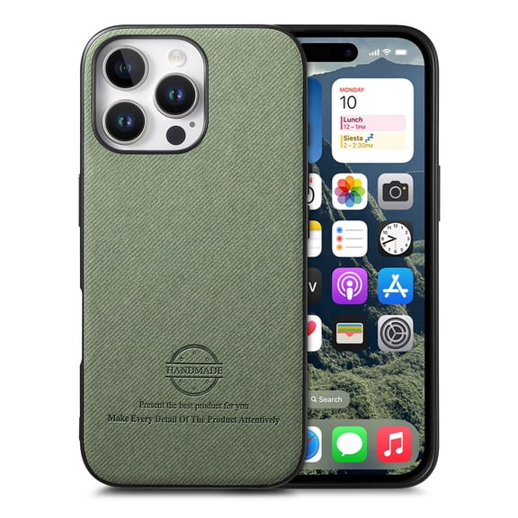 Case Designed for iPhone 13, Fabric Texture Back +TPU Frame, Luxury Ultra Slim Shockproof Drop Protective Lightweight Anti-Slip Anti-Scratch Back Case Cover for iPhone 13, Green