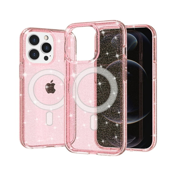 Case Designed for iPhone 13 Pro Clear Glitter - Compatible with MagSafe Charger Phone Case for Women Girls, Full-Body Shockproof Protective Case Cover for iPhone 13 Pro 6.1 Inch,Pink