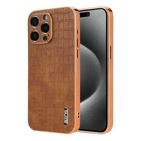 Case Designed for iPhone 13 Pro Max, Classic Crocodile Texture PU Leather + Plating Frame Shokcproof Lightweight Ultra Slim Case Cover for Men Women for iPhone 13 Pro Max, Brown