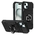 thumbnail image 1 of Case Designed for iPhone 15, Hybrid Back Case with Ring Stand & Hidden Card Slot & Support Magnetic Car Mount Shockproof Fall-Protection Slim Phone Cover for iPhone 15, Black, 1 of 7