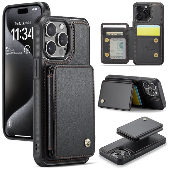 Case Designed for iPhone 15 Plus, Classic RFID Blocking Detachable Magnetic Card Slots Kickstand Durable Shockproof Protective Magnetic Buckle 2 In 1 Case for iPhone 15 Plus - Black