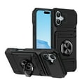 thumbnail image 1 of Case Designed for iPhone 16, Hybrid Back Case with Ring Stand & Hidden Card Slot & Support Magnetic Car Mount Shockproof Fall-Protection Slim Phone Cover for iPhone 16, Black, 1 of 7