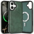thumbnail image 1 of Case Designed for iPhone 16 Plus, Compatible with MagSafe, Vintage PU Leather Case Slim Fit Drop Protective Scratch Resistant, Soft Microfiber Lining, Shockproof Durable Cover, Green, 1 of 9
