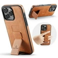 thumbnail image 1 of Case Designed for iPhone 16 Pro, Classic PU leather Kickstand & Hand Grip, Support Magnetic Car Mount Shockproof Protective Ultra Slim Back Case Cover for iPhone 16 Pro, Brown, 1 of 6