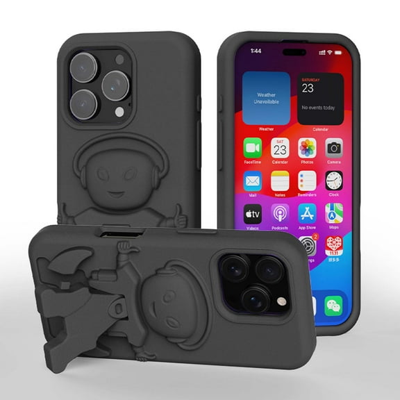 Case Designed for iPhone 16 Pro, Luxury EVA Material Kickstand 3D Pattern Skin Friendly Shockproof Protective Anti-fall Kids Men Women Boys Girls Phone Cover for iPhone 16 Pro - Black