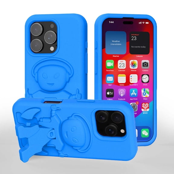 Case Designed for iPhone 16 Pro, Luxury EVA Material Kickstand 3D Pattern Skin Friendly Shockproof Protective Anti-fall Kids Men Women Boys Girls Phone Cover for iPhone 16 Pro - Blue